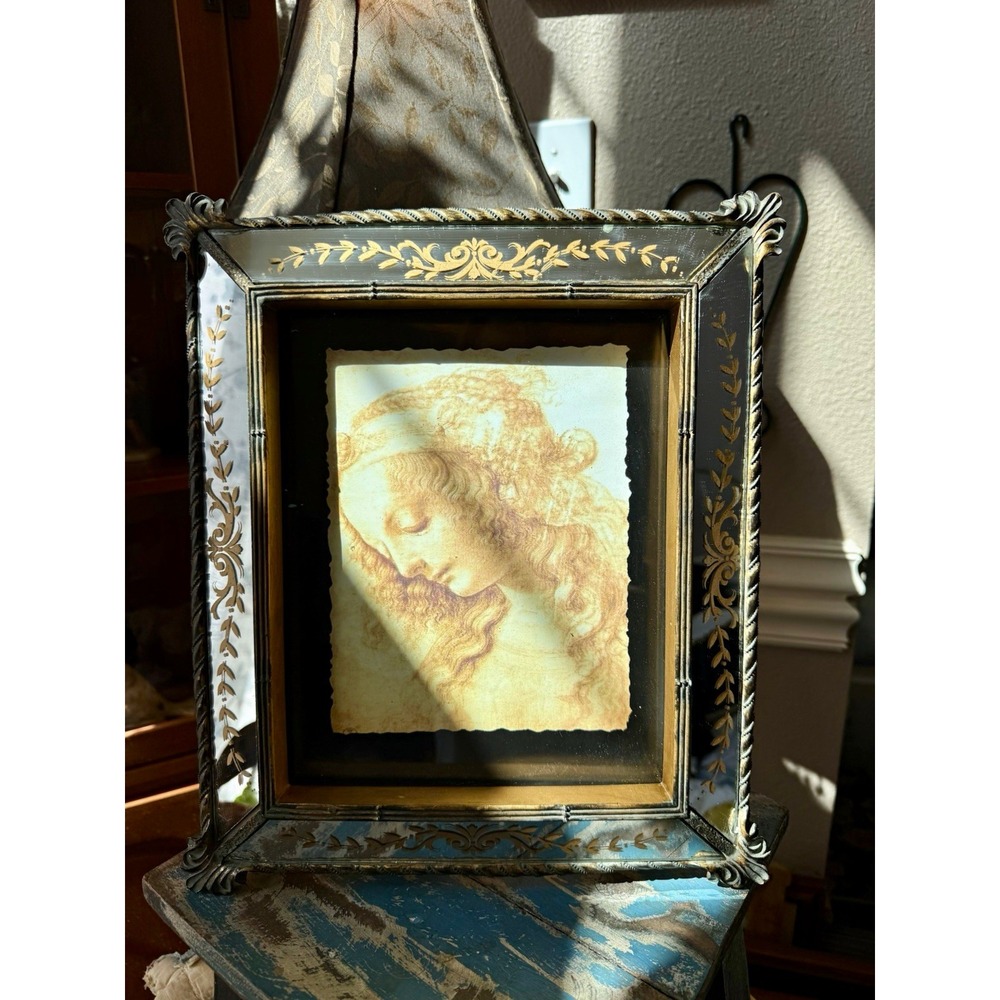 VTG Artini Style Eglomisé Mirror Frame Leonardo da Vinci La Scapigliata Print